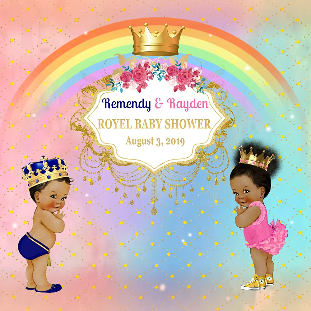 Sensfun สำหรับเด็กเพศเปิดเผยเด็กหญิงเด็กชายฝาแฝดวันเกิดฉากหลังปาร์ตี้ Rainbow Gold Crown การถ่ายภาพพื้นหลัง