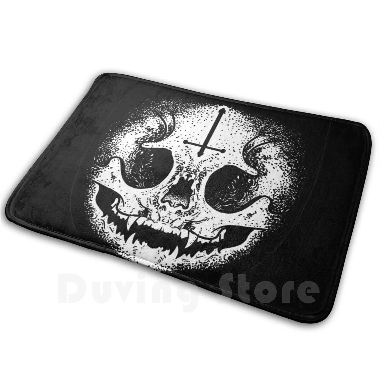 

Skulls Carpet Mat Rug Cushion Soft Non-Slip Skull Rose Black Cat Skeleton White Tattoos Kitty Death