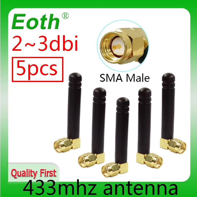 

EOTH 5pcs 433mhz antenna 2~3dbi sma male lora antene pbx iot module lorawan signal receiver antena high gain