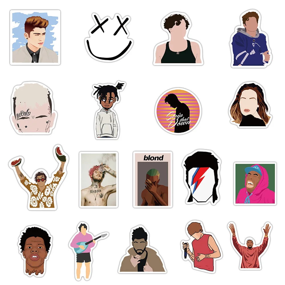 50 Pcs Musician Series Stickers Aesthetic Journal XXXtentation TheWeeknd CharliePuth 6ix9ine Marshmello BrunoMars Stickers Diary