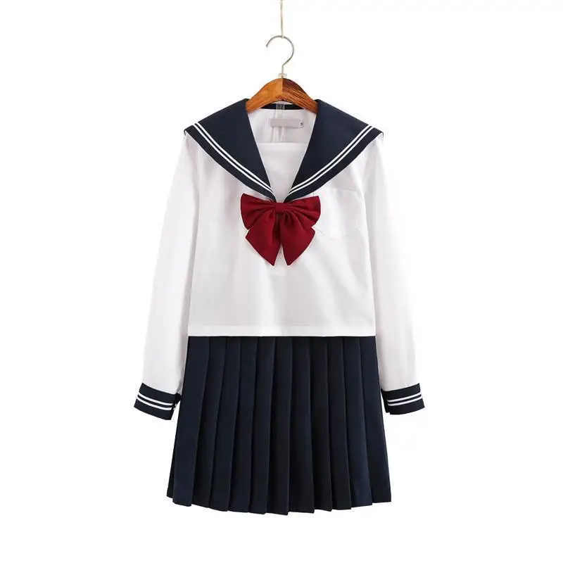 Japanese JK Uniform Sailor Suit 2021 Student Uniform Korean Style Tops+skirt+bowtie Set Woman Cosplay Costumes Sexy Navy Jk Suit