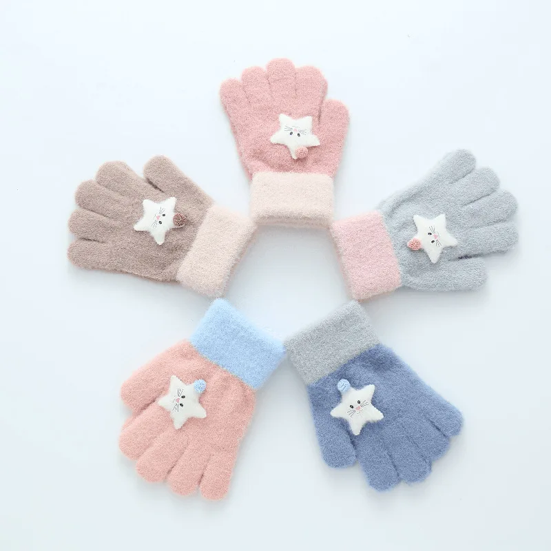 Wecute Winter Knitted Children\'s Gloves Warm Soft Knitted Cartoon Kids Gloves Child Full Finger Boys Girls Mitten For 6-13 Years