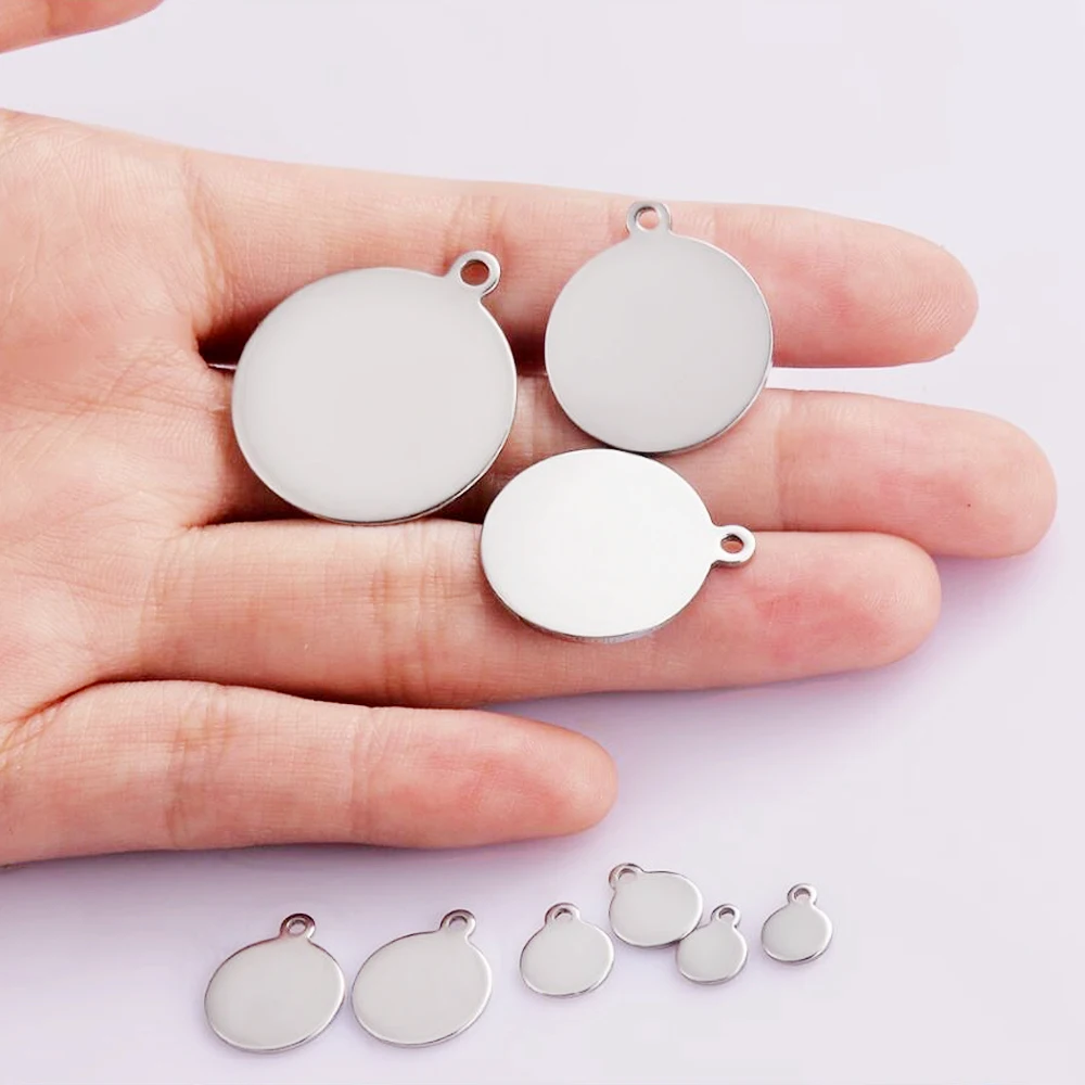 20Pcs Stainless Steel Charms Dog Tag Round Blank Disc Metal Pendant Necklace For Jewelry Making Findings Accessories