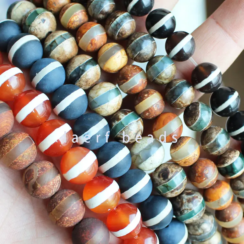 6 8 10 12mm one line Red black DZI beads Tibet Round Agate stone spacer beads DIY Loose Beads 15\