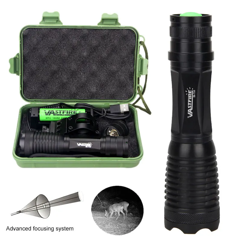 IR-710 Hunting Flashlight 7W Infrared Radiation IR 850nm Night Vision Zoomable Weapon Light+18650+Charger+Switch+Mount+Case