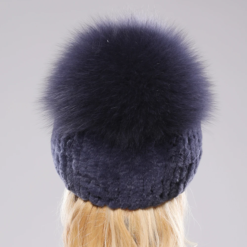 Russia Winter Luxury Women Real Genuine Fox Fur Beanies Hat Girls Natural Real Rex Rabbit Fur Skullies Cap Knitted Real Fur Hats