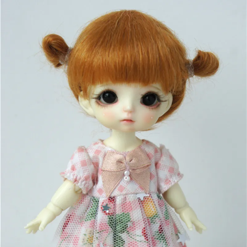 JD415 3-4inch 4-5inch 5-6inch Twins Pony Buns Mohair BJD Wigs   1/12 1/8  OB11  Lati Yellow  &White Tiny Doll Accessories