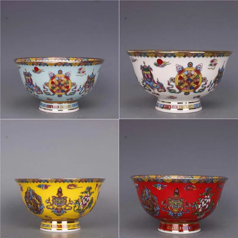 1 x Qing Dynasty Qianlong Pastel Painted Gold Eight Treasures Pattern Bowl Antique Crafts Porcelain Home Decorative Furnishings