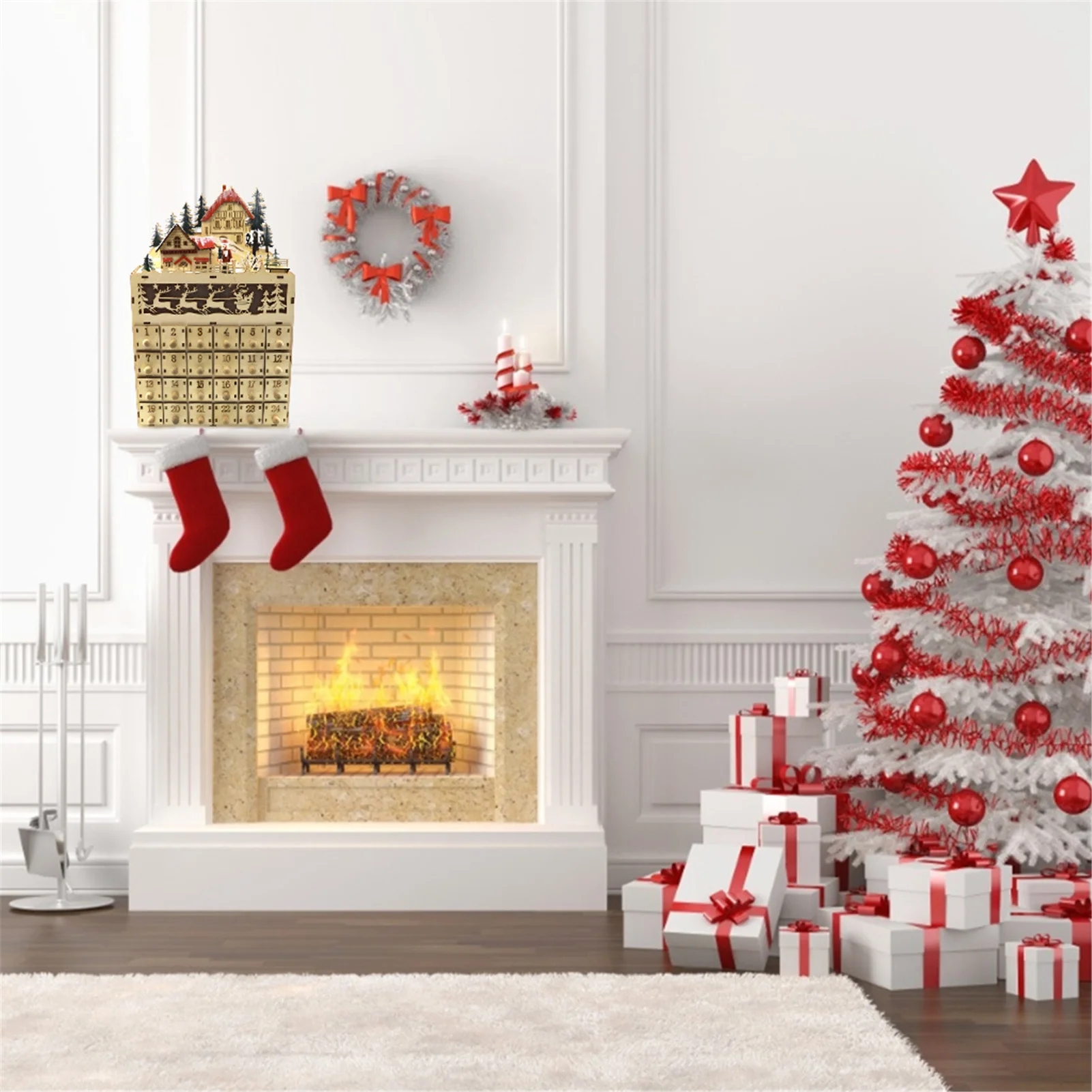 Natal advento calendário caixa de armazenamento criativo tema natal de madeira led luz ornamento para casa sala estar quarto gdeals