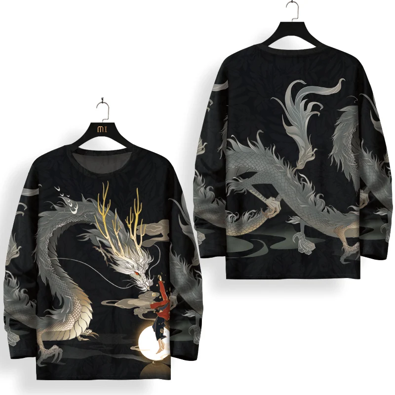 Dragon Pattern 3D Digital Print Long Sleeve Oversized T Shirt Men 2022 New Quality Soft Comfortable Luxury Camisa Masculina Tees