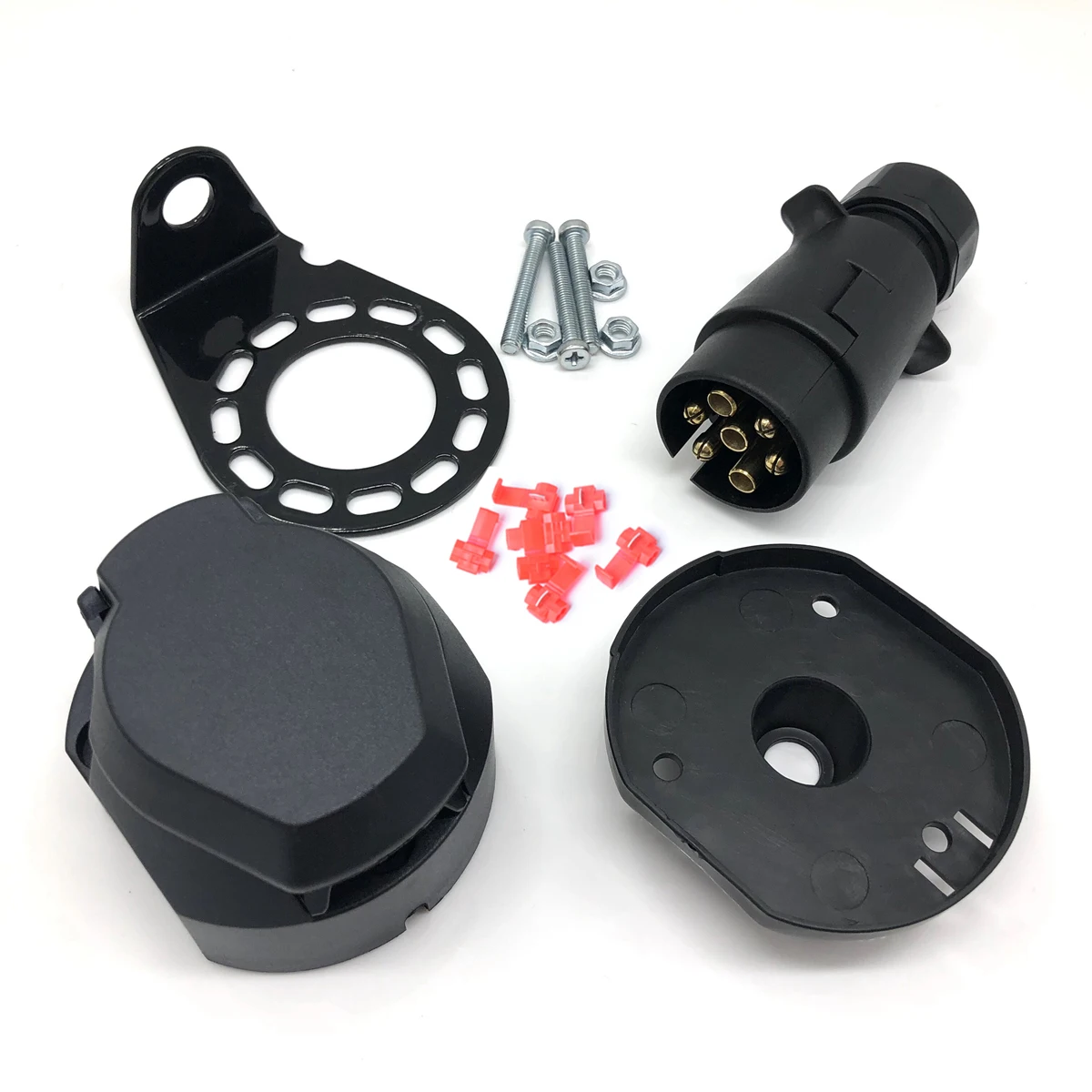 Trailer Connector Kit 12V 7 Pin Trailer Connector Socket Bracket Wire Clamps Gasket Kits Towing Adapter For Car Boat Truck