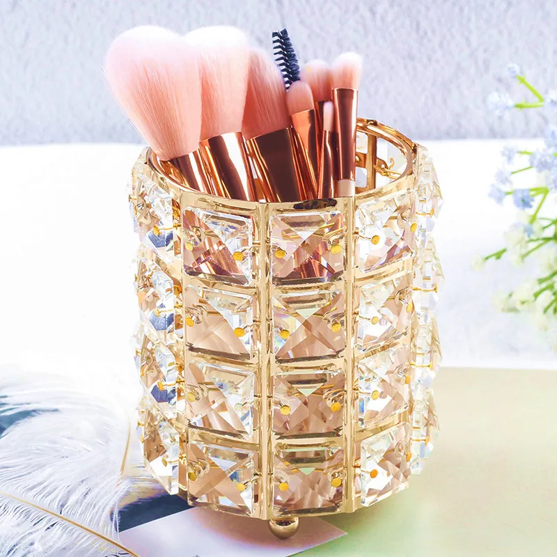 Fashion Women Makeup Brush Bucket Crystal Makeup Brush Organizer Storage Bucket Eyebrow Pencil Pen Cup Tools Container