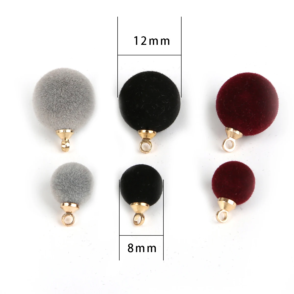 10Pcs/lot New 12mm/8mm Cloth Flocking Circular Pierced Buttons Black/Grey/Burgundy Beads Fit Garment Bags Crafts Decoration