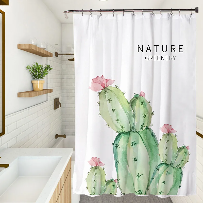 Flower Green Plant Shower Curtain Set Hook Bathroom Waterproof Polyester Cloth Natural Leaves 3D Printed Home Decor Bath Curtain