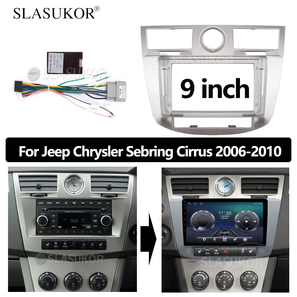 

9 INCH Fascia fit For Jeep Chrysler Sebring Cirrus 2006-2010 Radio Stereo Panel Dash Mounting Installation Trim Kit Frame Bezel