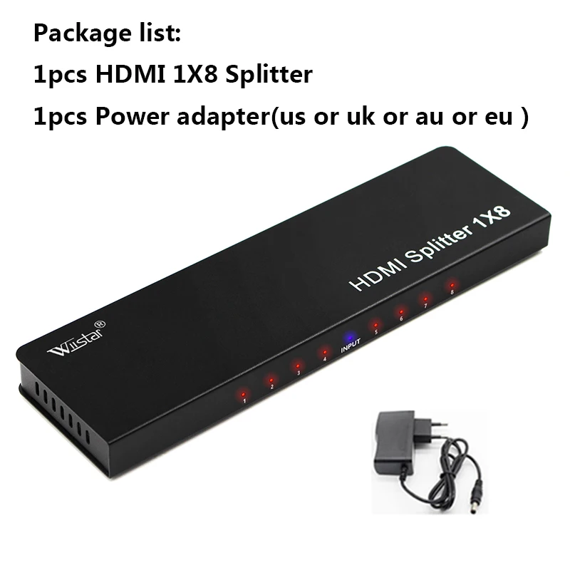 WIISTAR HDMI-compatible Splitter 1 In 8 Out Supports Full Ultra HD 4K/2K@30Hz 1080P Resolutions for PS3 Audio Splitter Converter