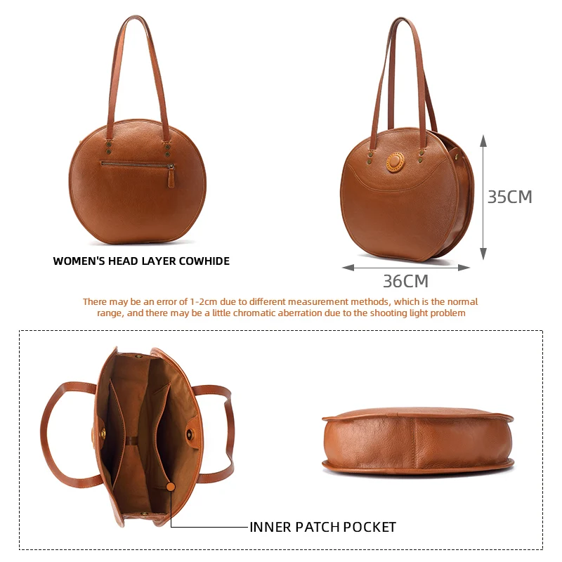 Borse da donna 2022 borsa da pendolare borsa da donna in pelle bovina di primo strato fatta a mano di nuova moda borsa rotonda di grande capacità