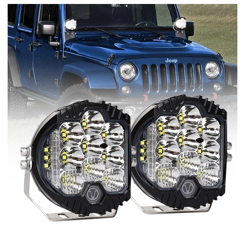 

EURS 2PCS 5inch LED Car Headlight Hi/Lo Beam 100W 10000LM 9LED Work Lamp DRL For Wrangler Offroad Jeep Lada Niva 4x4 UAZ 12V 24V