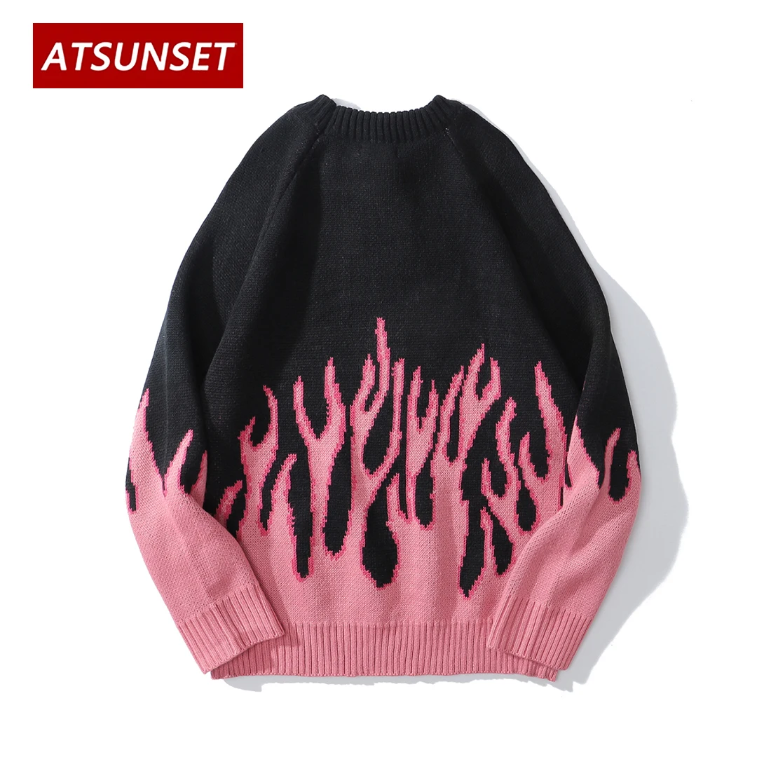 ATSUNSET płomień drukuj prostota sweter hiphopowy sweter w stylu Vintage Harajuku dziergany sweter topy