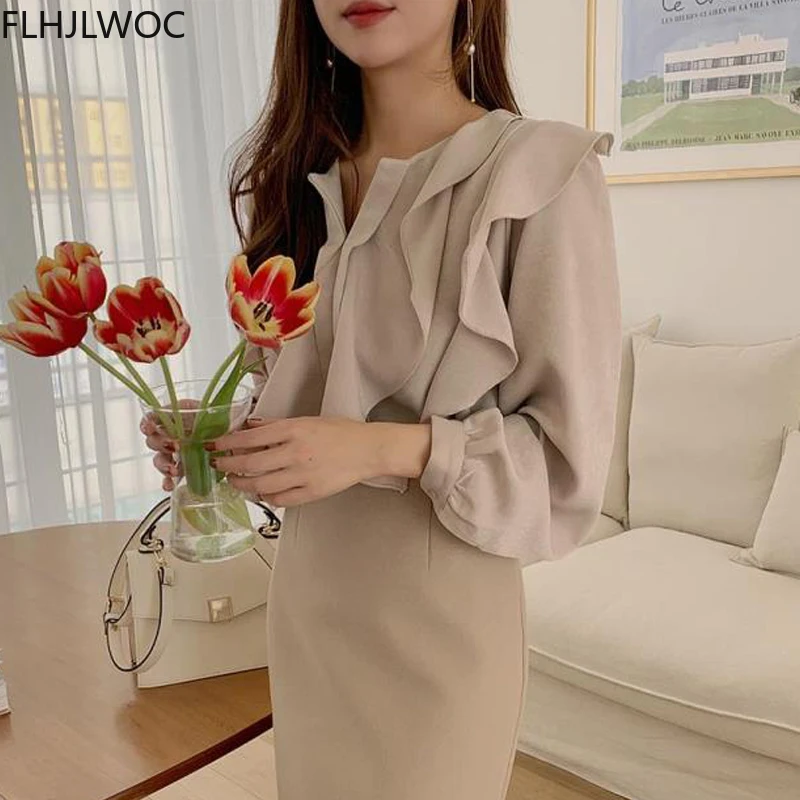 2021 Vrouwelijke Mode Korea Chic Tops Blusas Vrouwen Lange Mouw Elegante Basic Wear Office Lady Werk Strikje Shirt Blouses