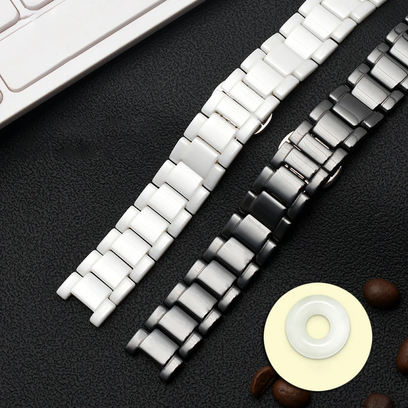 Notched ceramic watchband  for Guc watch strap black  white men\'s and women\'s Pearl ceramic watch chain 16mm 18 20mm wristband