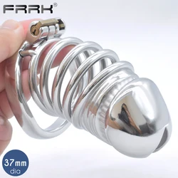 FRRK Metal Chastity Cage 37mm Large Erect Denial Cock Lock Device BDSM Kinky Sex Toys for Male Prison Bird Bondage Penis Belts