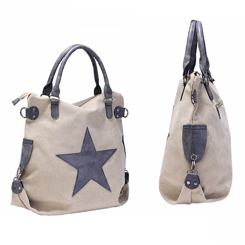 Large Canvas Women Shoulder Bags Fashion Pentagram Matte Leather Handbag Duffel Tote Weekend Designer Vintage Style Female Bag