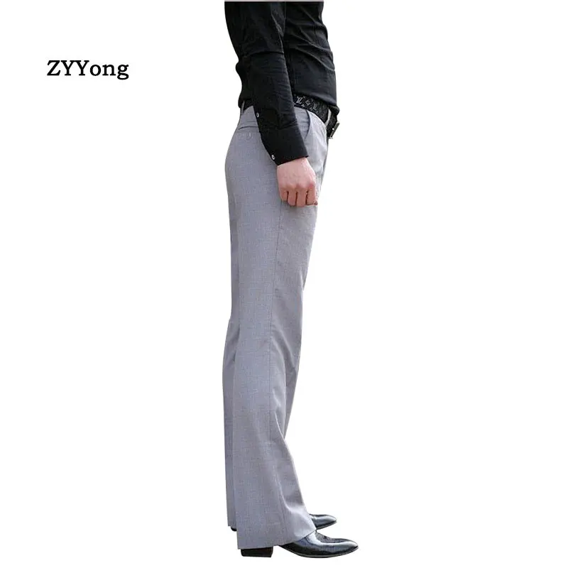 Men's Flared Boot Cut Trousers No Ironing Required Business Casual British Style Office Slim Comfortable Formal Black Suit Pants