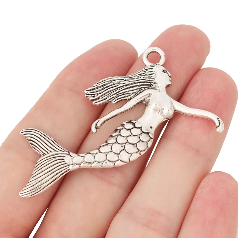 5 x Tibetan Silver Color Beach Mermaid Fish Charms Pendants for DIY Necklace Jewelry Making Findings Accessories 59x32mm