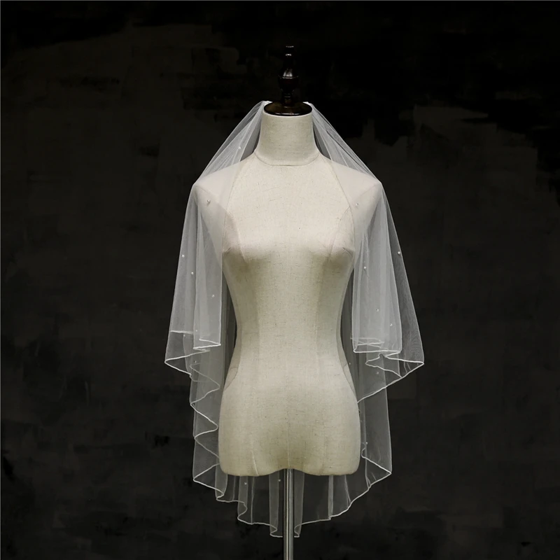 White Ivory Wedding veils pearl veil Mariage Wedding accessories Bride short Veil voile mariage Bridal veil