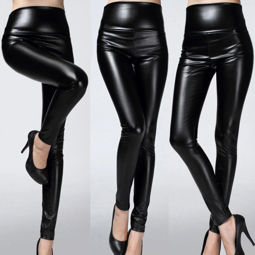 Women Sexy Faux Leather Leggings High Waist PU Fleece Female Plus Size Trousers Winter Pants Ladies Leggins Multicolor Fashion