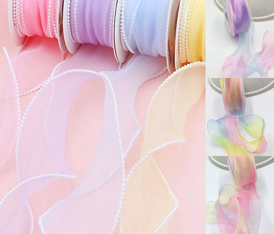 6cm /6.5cm Colorful Tulle Ribbon 5 yards DIY Handmade Material Gradient Tiaras Bow Knot Clothing Footwear Hat Accessories