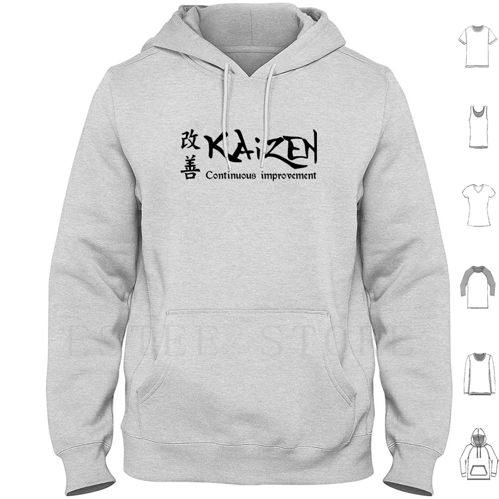 Kaizen Continuous Improvement Hoodies Long Sleeve Continuous Improvement Kaizen Kanji Quality Control Commitment