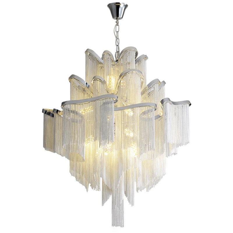 Retro Vintage LED Aluminum Chain Gold Chrome Silver Lustre Chandelier Lighting Suspension Luminaire Lampen For Foyer