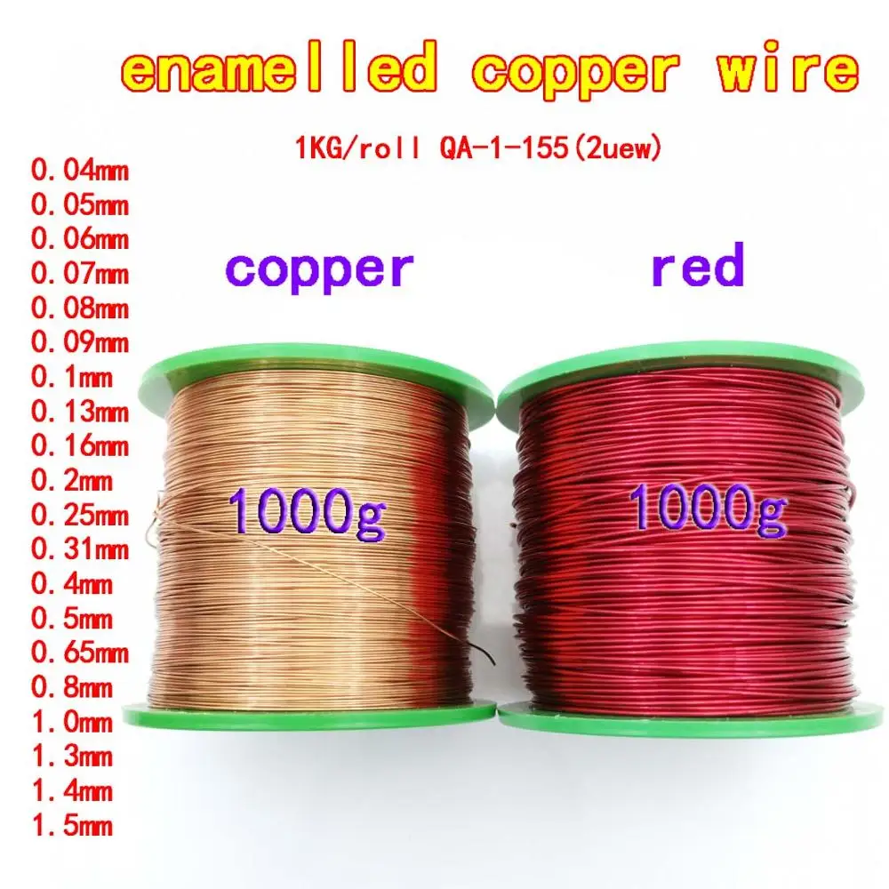 

1kg/roll 0.13mm 0.25mm 0.51mm 1mm 1.25mm copper wire Magnet Wire Enameled Copper Winding wire Coil Copper Wire qa-1-155 2uew