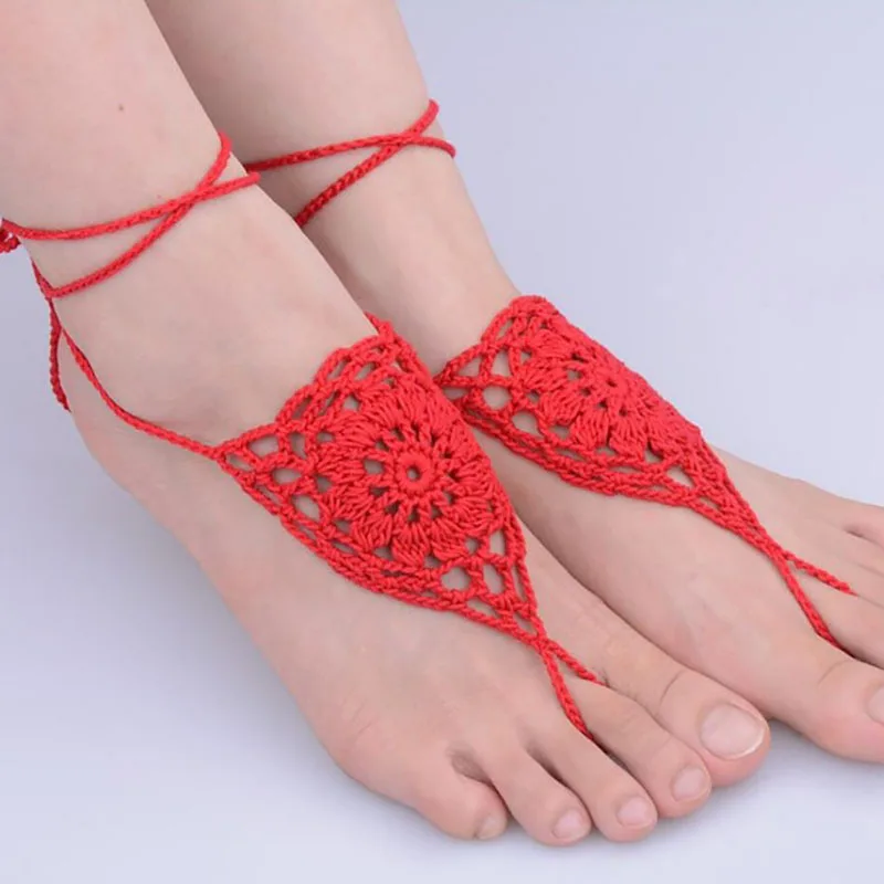 1Pair/2pcs White Bride Wedding Feet Jewelry Sandals Barefoot Beach Party Crochet Anklet