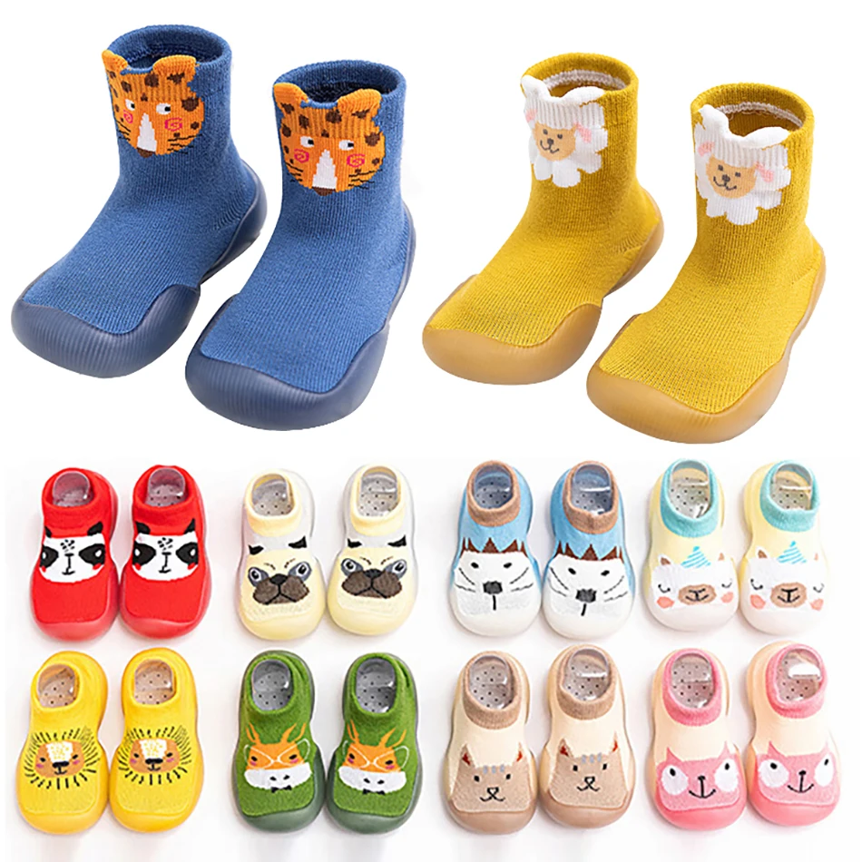 New Baby Boy Girl Cotton Non-slip Floor Socks Newborn Rubber Sole Cartoon Indoor Socks Infant Shoes Children Anti-slip Shoes