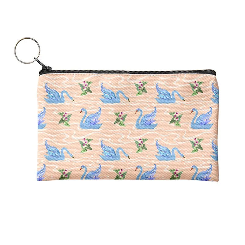 Cute Blue Swan Coin Purse Women Mini Canvas Card Holder Small Wallet Pouch Daily Storage Bag Kawaii Pen Bag Cosmetic Bag