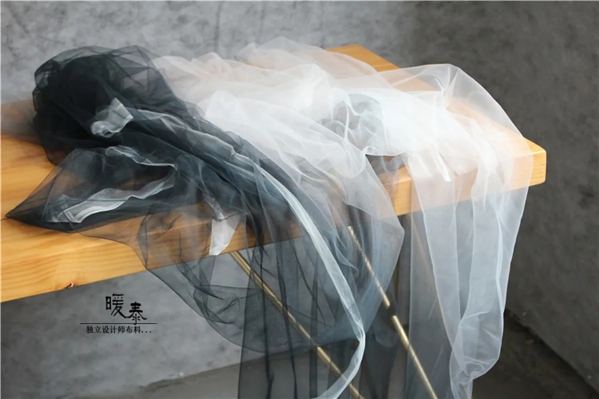 Mesh Tulle Fabric Black White Gradient DIY Background Decor Scarf Veil Fluffy Skirt Wedding Dress Designer Fabric