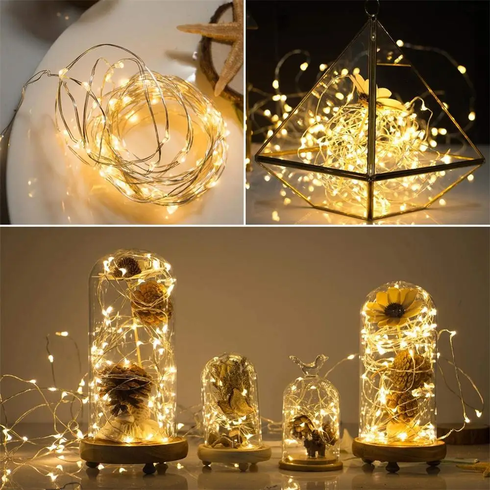 Lot de 2 guirlandes lumineuses Led à piles, Mini lampes féeriques de noël, décoration de réception de mariage, 30 Led, fil argenté de 3M