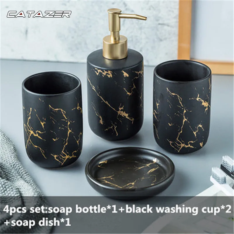 

Bathroom Accessory Set Marble Soap Dispenser Pump Bottle Home Couple Mouthwash Cup Soap Dish Washing Tools