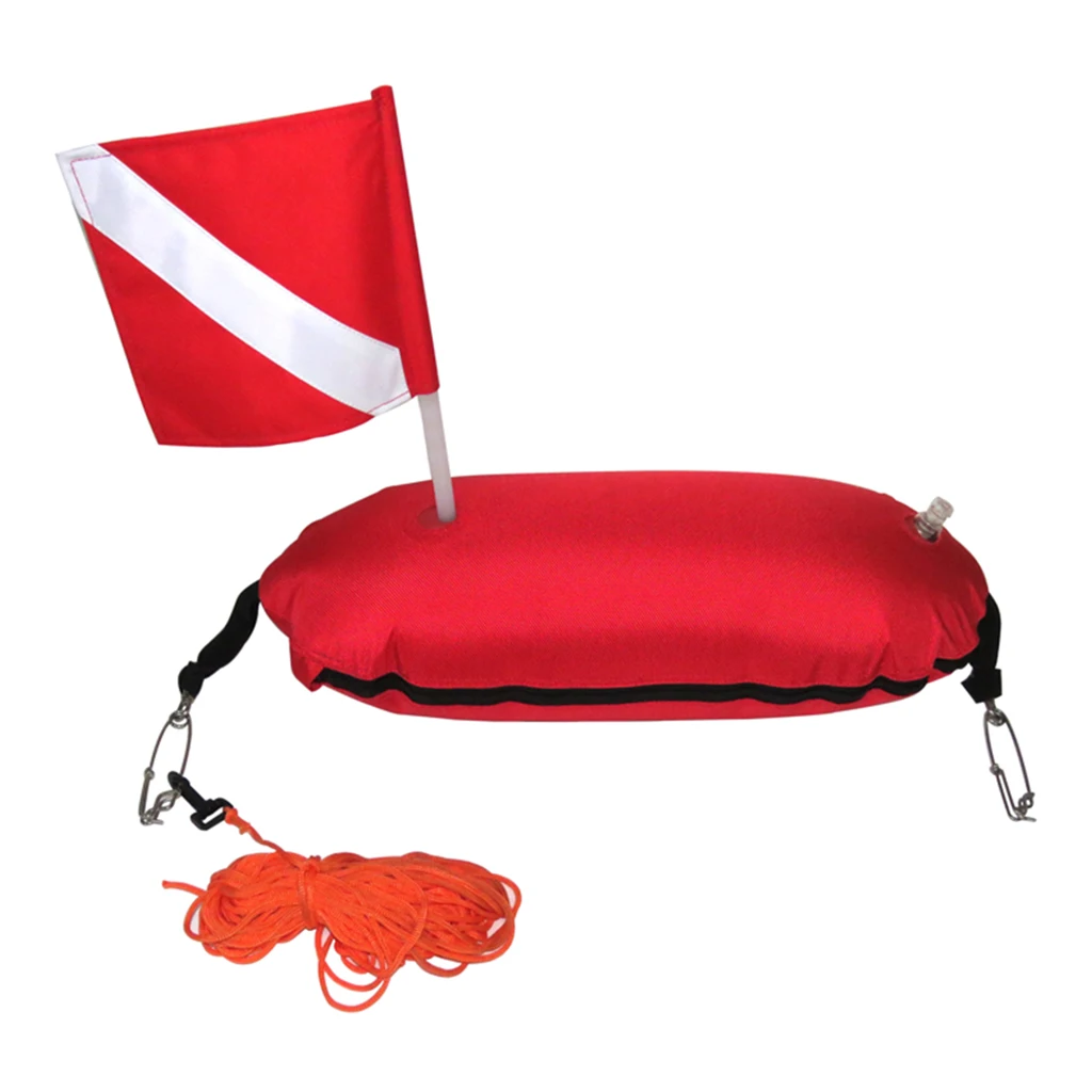 Spearfishing Torpedo Buoy 420D Nylon Inflatable Diving Float Removable Dive Flag with 25m Line Ropes Diver Gear
