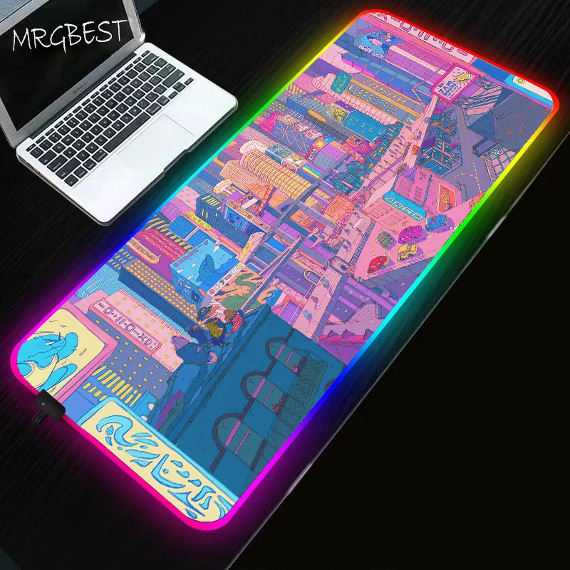 

MRGBEST City Scenery Gaming Mouse Pad RGB USB LED Lights Extended Illuminated Keyboard Non-slip Blanket Mat 25x35cm 40x90cm