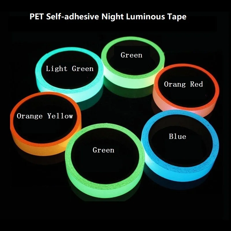 1.5cm*1M Blue/Green/Orange Stored Luminous Tape Self-adhesive Glowing Night /Dark Safety Stage Striking Warning Safety Tape