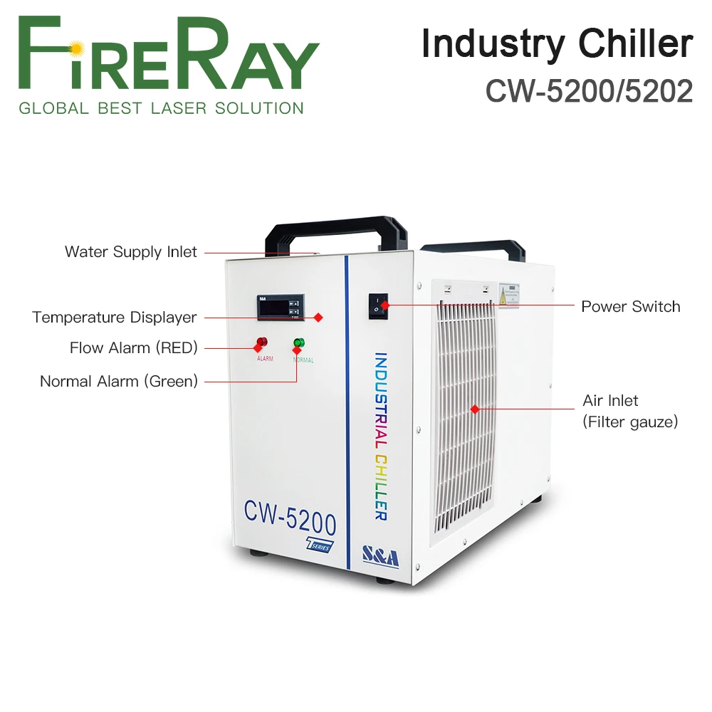 FireRay S&A CW5200 CW5202 Industry Water Chiller for CO2 Laser Engraving Cutting Machine 80w 100w 130w 150w Laser Tube