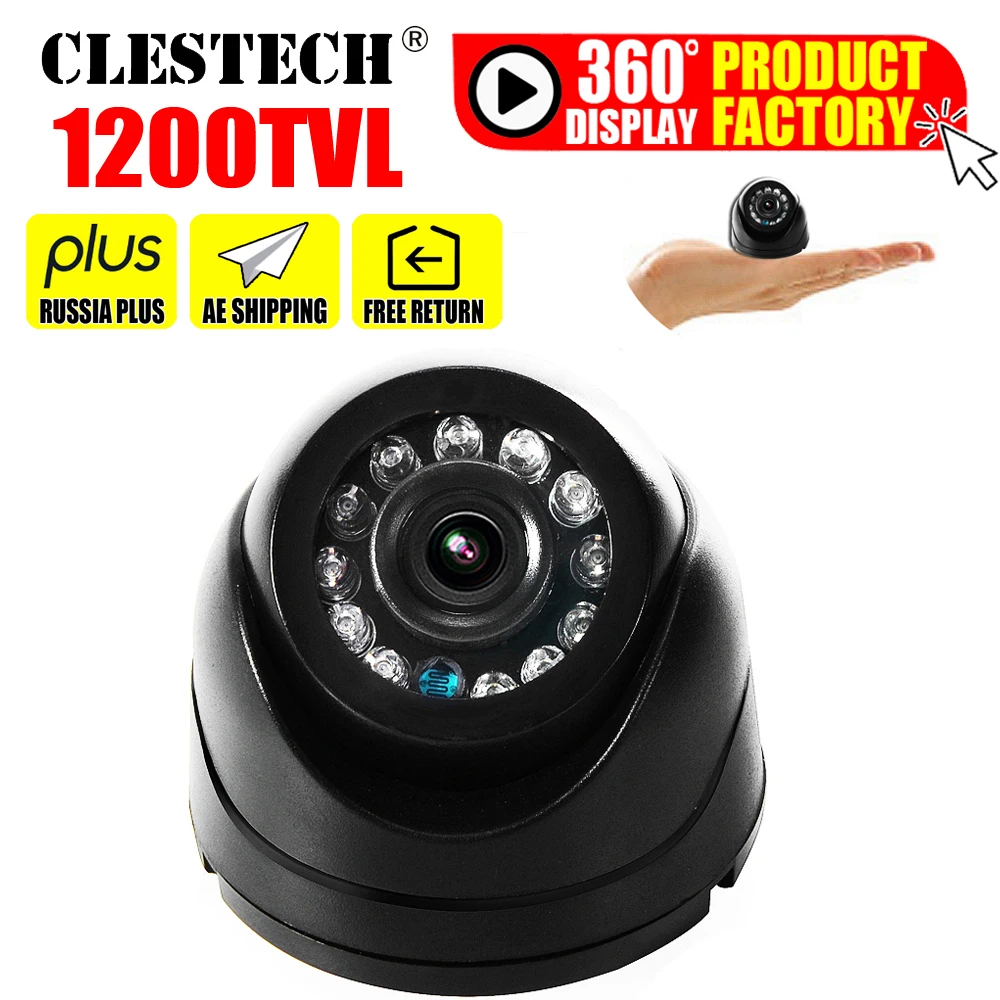 صغيرة جدا! 1/3cmos قراءة 1200TVL قبة داخلية صغيرة Hd Cctv الأمن التناظرية كاميرا IR-cut 12LED الأشعة تحت الحمراء للرؤية الليلية 20 متر فيديكون