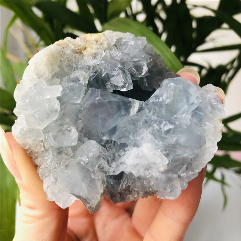 Natural celestite geode quartz cluster crystal specimen healing