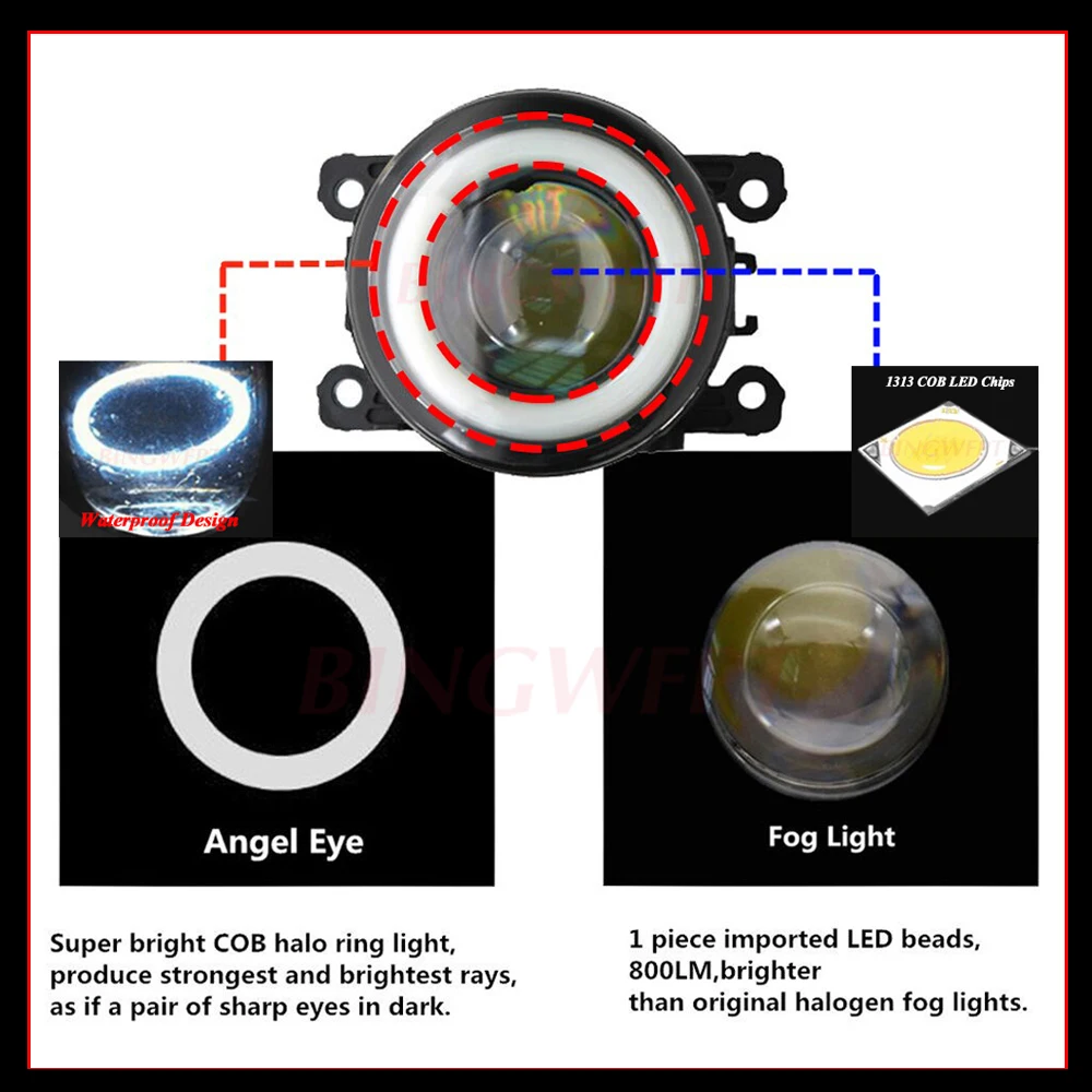 2X For Peugeot 407 Coupe 6C_ 2005-2009 2010 2011 Fog Lamp Assembly Fog Light Angel Eye For Peugeot 208 2015 Car H11 LED DRL 12V