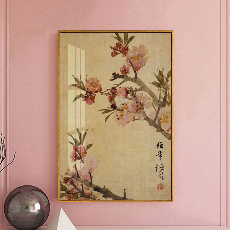 Chinese Style Flowers and Bird Painting Bird Singing on Plum blossom Artistic Beauty Picture Canvas Posters for Home Decoration