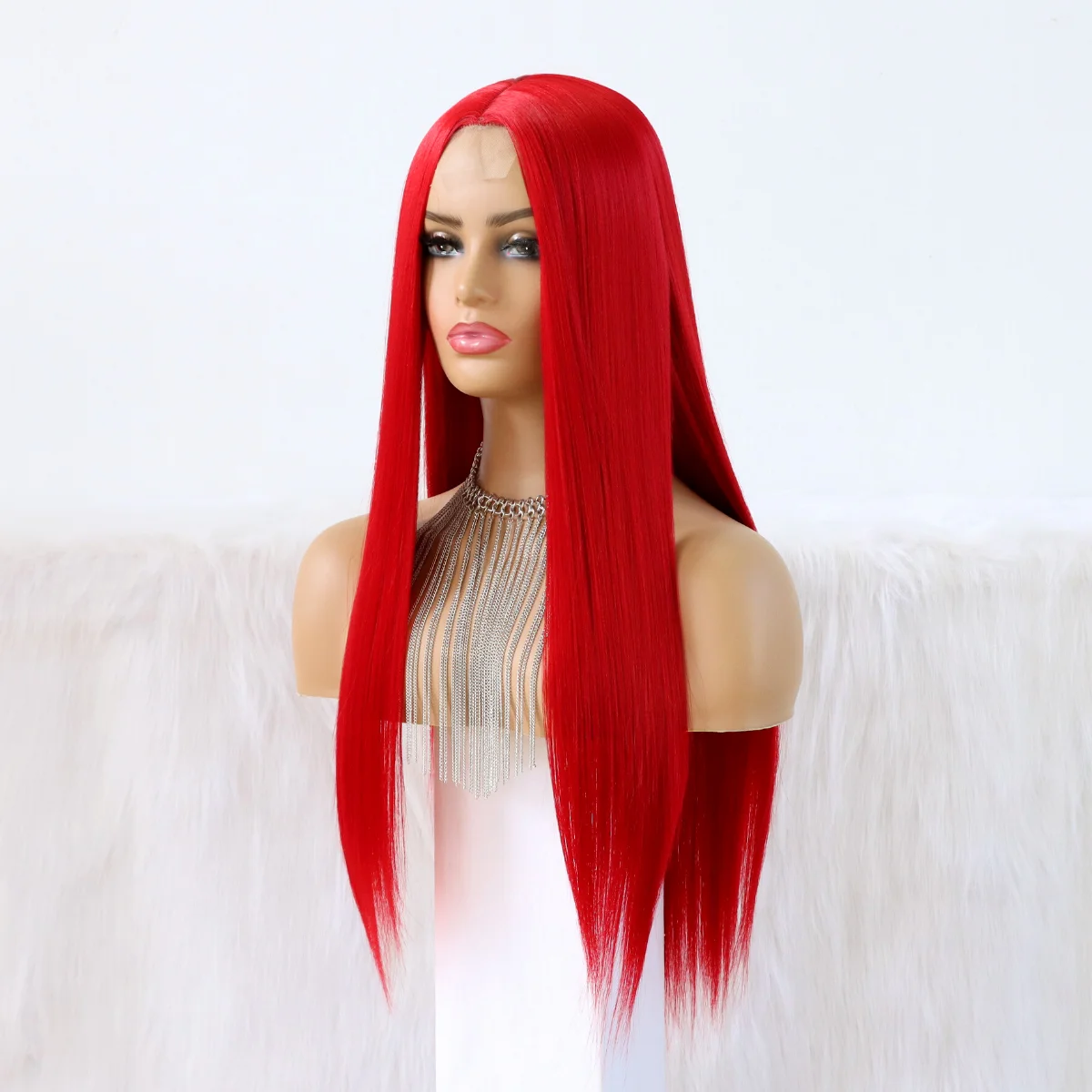 Natural Straight Red Lace Wig Heat Resistant Synthetic Lace Wigs Cosplay Halloween Costumes For Women